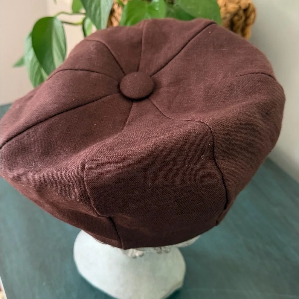 DOBBS Chap flat Brown Cap Classic Newsboy Medium 100% Linen